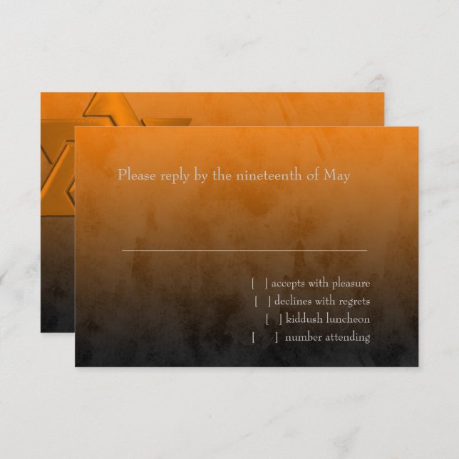 Cartão RSVP Estrela de David alaranjada à moda Ombre de (Frente/Verso)