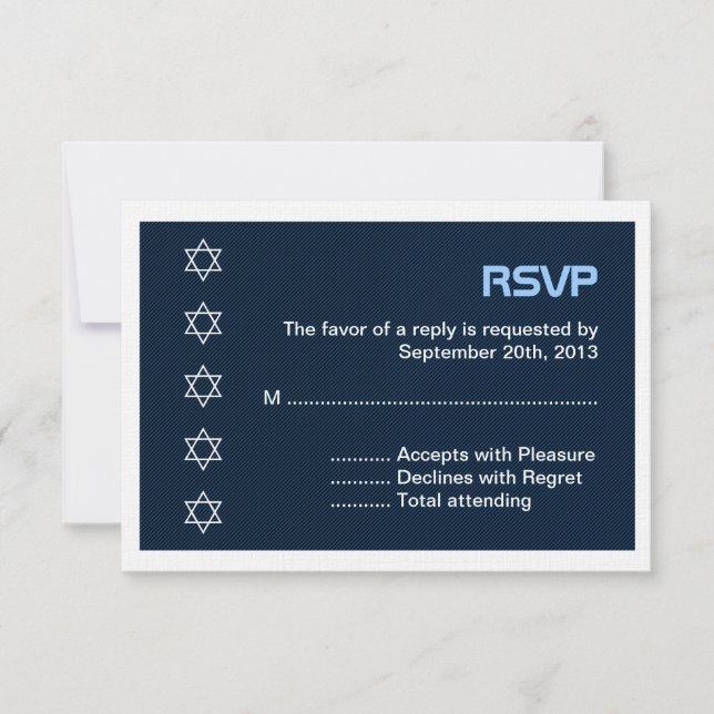 Cartão RSVP Estrela de David Pattern Bar Mitzvah (Frente)