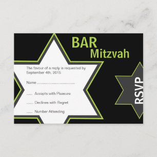 Cartão RSVP Estrela do Bar David Mitzvah Bright Green & Cinza
