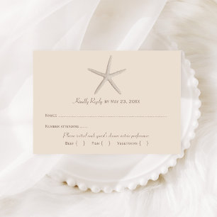 Cartão RSVP Estrela-do-Mar Bege Costeira Casamento Jantar