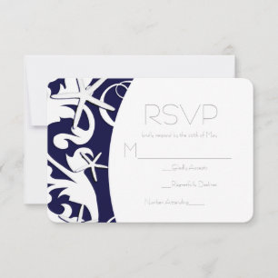 Cartão RSVP Estrela-do-Mar Branca Naval Praia Elegante Casamen
