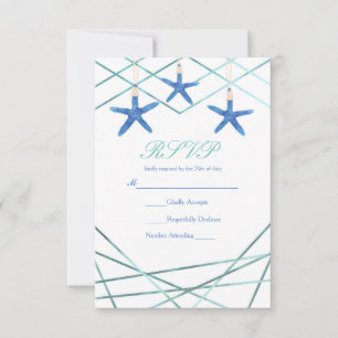 Cartão RSVP Estrela do Mar & Linhas Modernas Elegante Praia Pe
