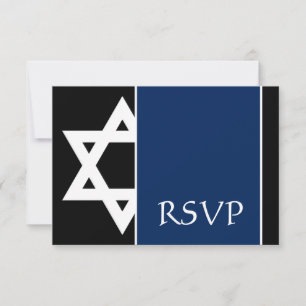 Cartão RSVP Estrela marinho Negra Azul do Bar David Mitzvah RS