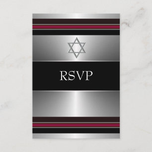 Cartão RSVP Estrela Negra de Prata Vermelha do Bar David Mitzv