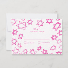 Cartão RSVP Estrela rosa-branca-aquarela do Bar David Bat Mitz