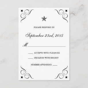Cartão RSVP Estrela solitária branca e preta que Wedding