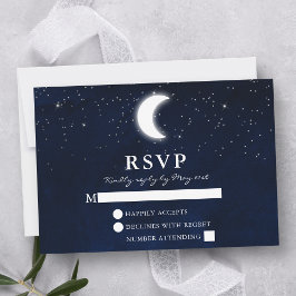 Cartão RSVP Estrelas de Lua Azul Céu Azul Céu Celestial Casado
