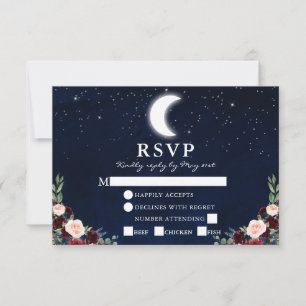 Cartão RSVP Estrelas de Lua Azul de Casamento Celestial