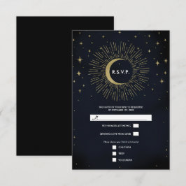 Cartão RSVP Estrelas Douradas Noite Ressonância Celestial Lua 