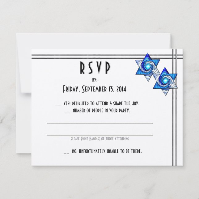 Cartão RSVP Estrelas Interlocadas do Casamento Judaico de Davi (Frente)