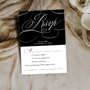 Cartão RSVP Eterno de caligrafia moderna Casamento branco Negr