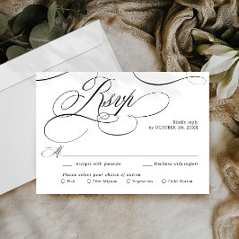 Cartão RSVP Eterno de caligrafia moderna Casamento preto e bra