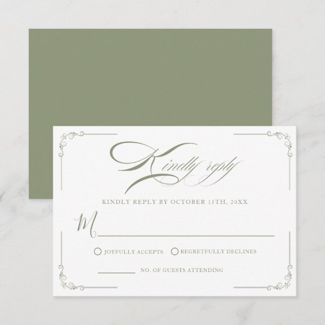 Cartão RSVP Eterno Elegance Sage Green Wedding (Frente/Verso)