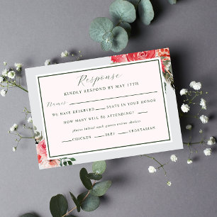 Cartão RSVP Eterno Floral Blush Red Greenery Casamento