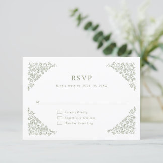 Cartão RSVP Eterno Floral Simples Sage Casamento Verde