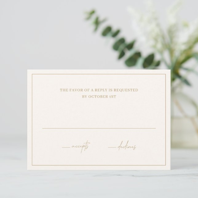 Cartão RSVP Eterno Ivory e Casamento Elegante Dourado (Em pé/Frente)