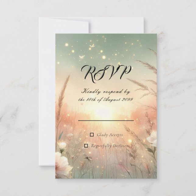 Cartão RSVP Ethereal Pastel Wildflower Field Wedding (Frente)