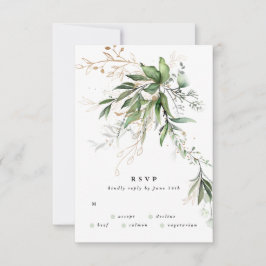 Cartão RSVP Eucalipto Elegante Elegante Dourado, Banho