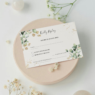 Cartão RSVP Eucalipto Elegante Sai e Acentos Dourados Casament