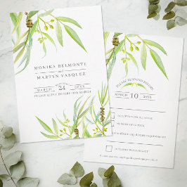 Cartão RSVP Eucalyptus deixa água verde casamento