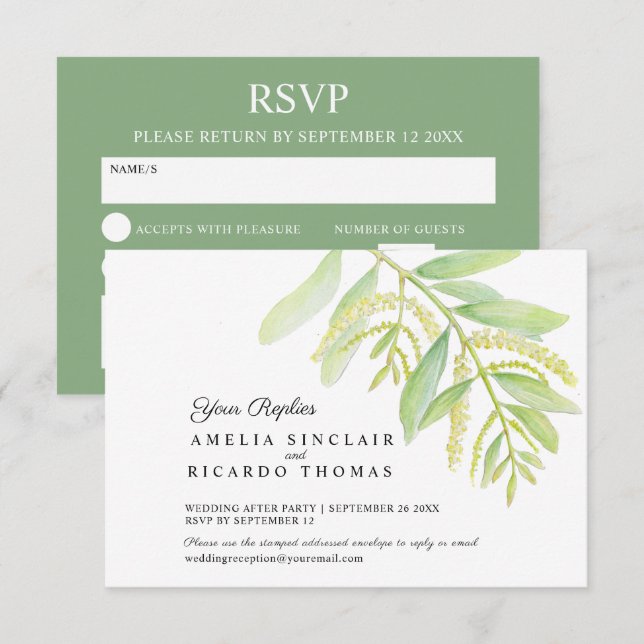 Cartão RSVP Eucalyptus deixa água verde para o casamento (Frente/Verso)