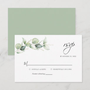 Cartão RSVP Eucalyptus Deixa Casamento Greenery Minimalista