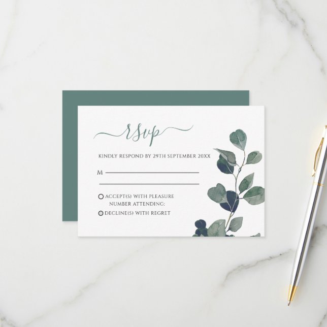 Cartão RSVP Eucalyptus deixa o casamento (Frente/Verso In Situ)