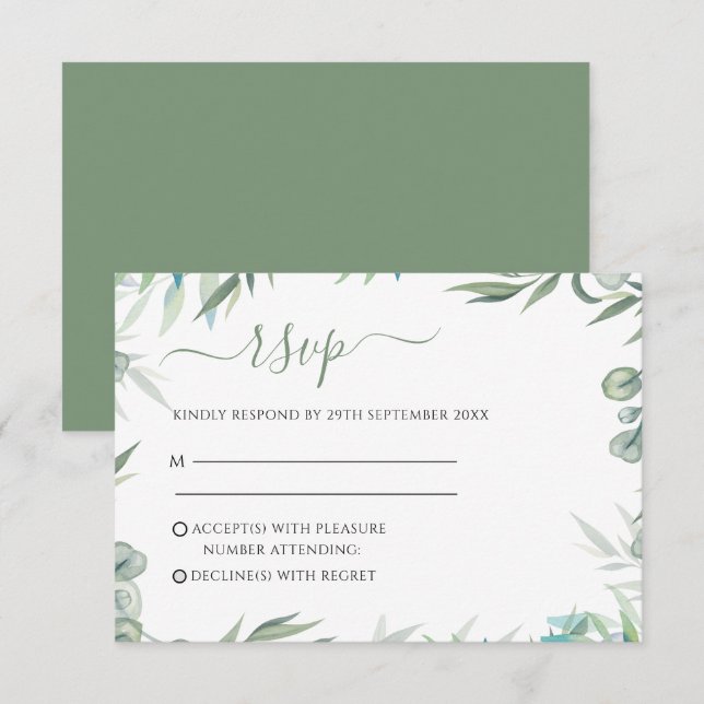 Cartão RSVP Eucalyptus deixa o casamento (Frente/Verso)