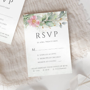 Cartão RSVP Eucalyptus Deixa Pia-Rosa Floral Opções De Casamen