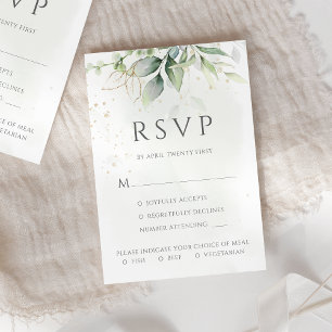 Cartão RSVP Eucalyptus Deixa Refeições Douradas Casamento