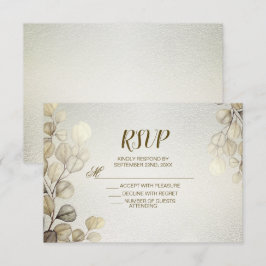 Cartão RSVP Eucalyptus Foliage Wedding Shiny Dourado com Aquar
