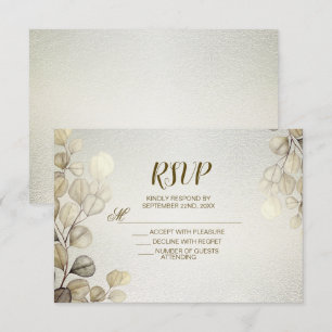 Cartão RSVP Eucalyptus Foliage Wedding Shiny Dourado com Aquar