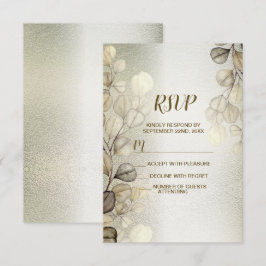 Cartão RSVP Eucalyptus Foliage Wedding Shiny Dourado com Aquar