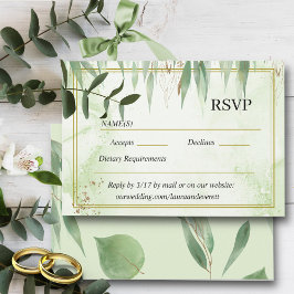 Cartão RSVP Eucalyptus Frame Verde Foliage Dourada Watercolor