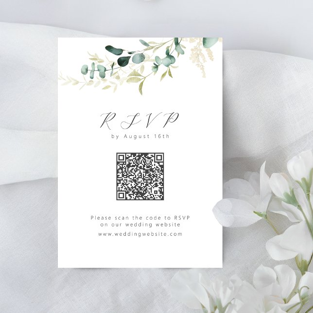 Cartão RSVP Eucalyptus greenery boho Código QR casamento (Rustic eucalyptus greenery boho QR code wedding RSVP Card)