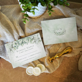 Cartão RSVP Eucalyptus Greenery Monograma Sage Casamento
