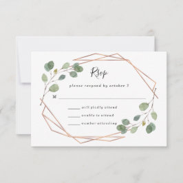 Cartão RSVP Eucalyptus Greenery Simples | Rosa Dourado Geo Wed