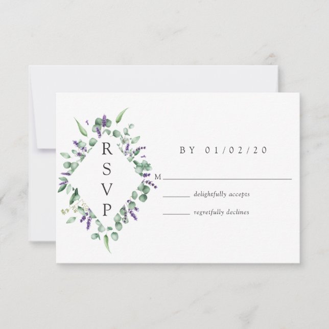 Cartão RSVP Eucalyptus Lavanda Greenery Wedding (Frente)