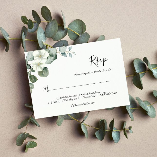 Cartão RSVP Eucalyptus Minimalista Deixa Casamento Verde (Criador carregado)