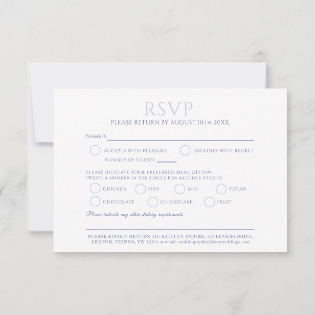 Cartão RSVP Evento de casamento da opção de refeição de tulipa (Verso)