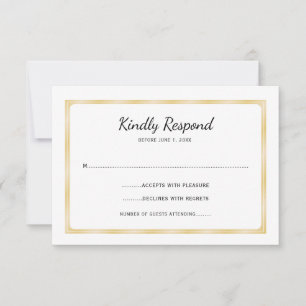 Cartão RSVP Evento Simples em Dourado e Branco