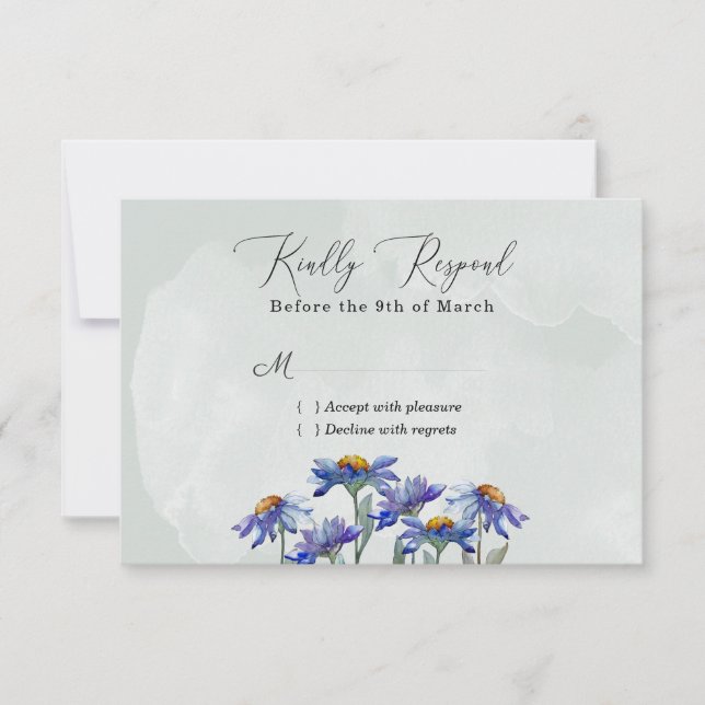 Cartão RSVP Evento Verde de Margarida Roxa da Aquarela (Frente)