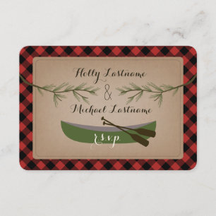 Cartão RSVP Evergreen Branches + Canoe Xadrez Wedding R.S.V.P.
