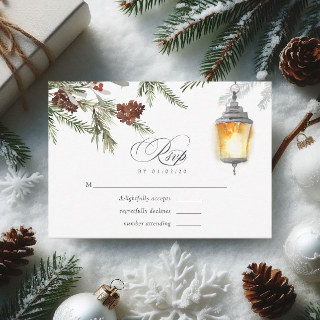 Cartão RSVP Evergreen - Casamento de Natal em Woodland Wintert (Evergreen - Wintertide Woodland Christmas Wedding RSVP Card)