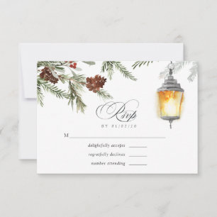 Cartão RSVP Evergreen - Casamento de Natal no Bosque Invernal