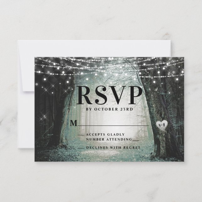 Cartão RSVP Evermore | Floresta de Fada Encantada | Moss Weddi (Frente)