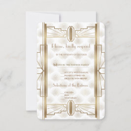 Cartão RSVP Excelente Charm Dourado Gatsby Art Deco 20s Weddin