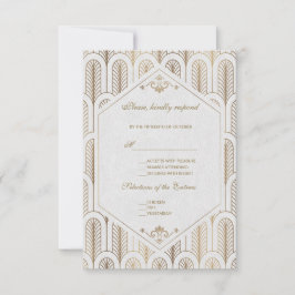 Cartão RSVP Excelente Gatsby Art Deco Casamento Branco Dourado