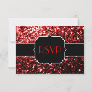 Cartão RSVP Faaux vermelho escuro brilha Glamor Sweet 16