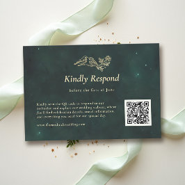 Cartão RSVP Fadas Floresta Esmeralda Verde Magia QR Casamento